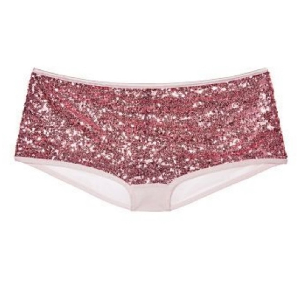 NWT Victoria's Secret Pink Sequin shortie boy shorts shiny rose pink sparkle L
